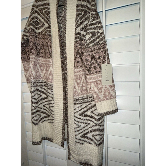 NWT Joie Hooded Aztec Open Long Cardigan Duster Nordic Wool Open Front XS - Picture 2 of 8